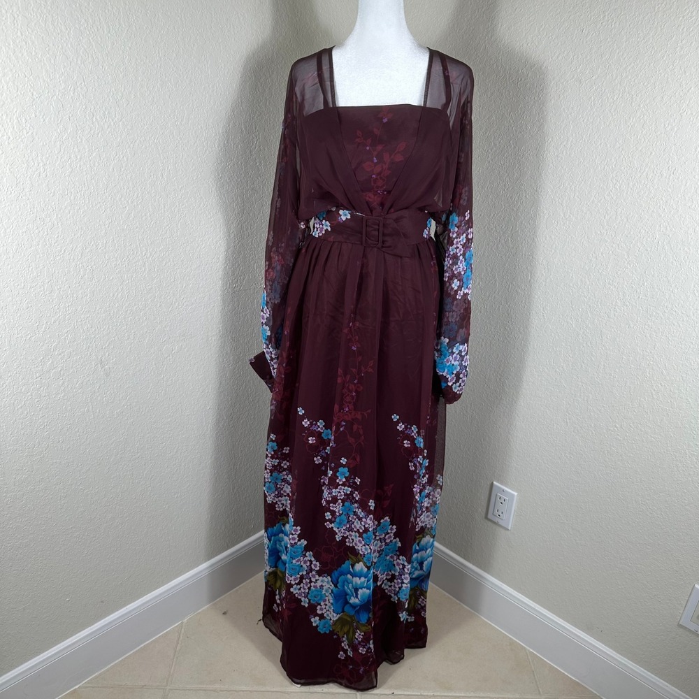 VTG Jeanette Braut- und Abendmoden Maxi Dress Womens XS Burgundy Floral Boho